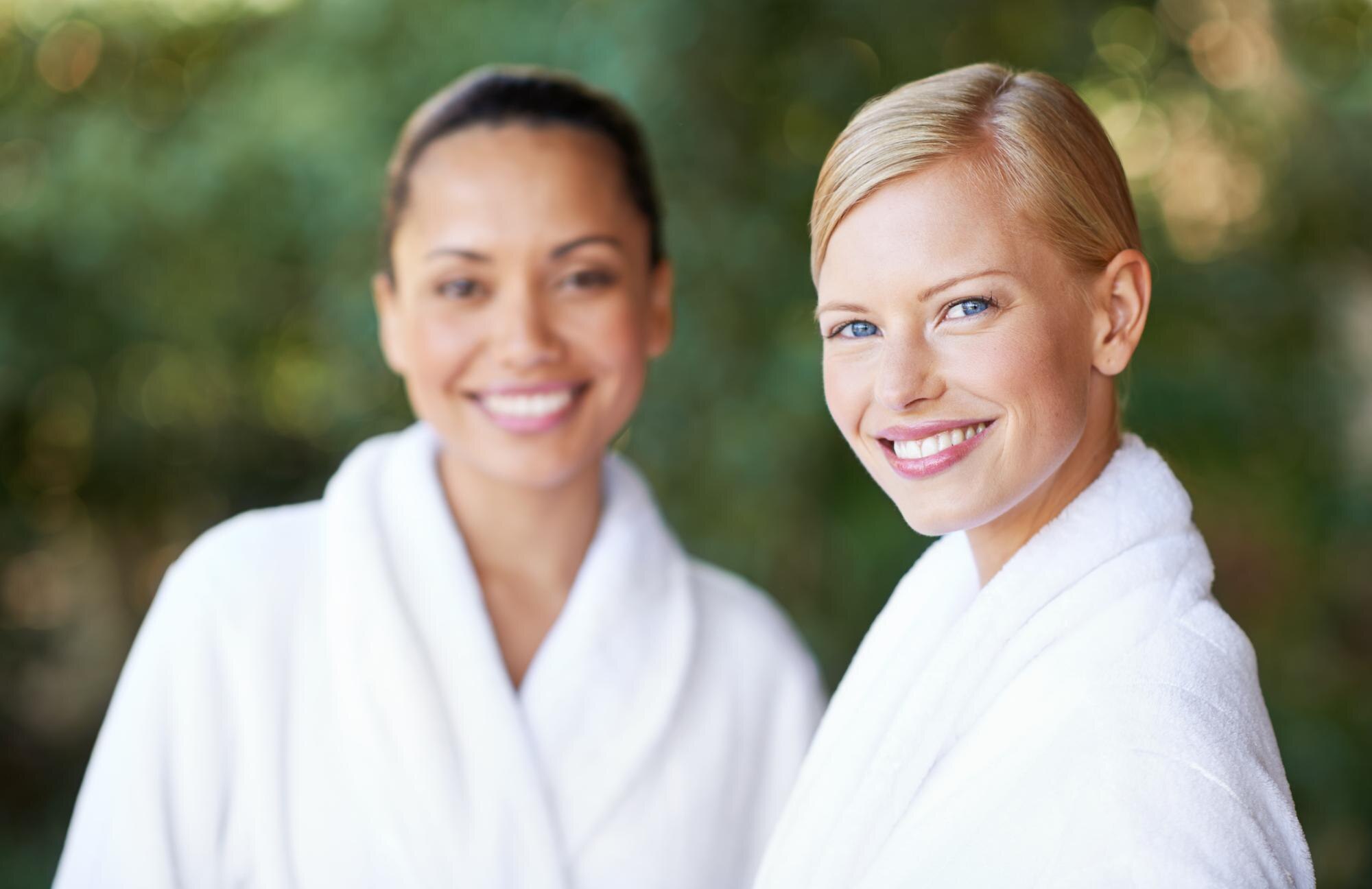 portrait women friends smile spa therapy beauty skincare treatment wellness face happy girls salon r